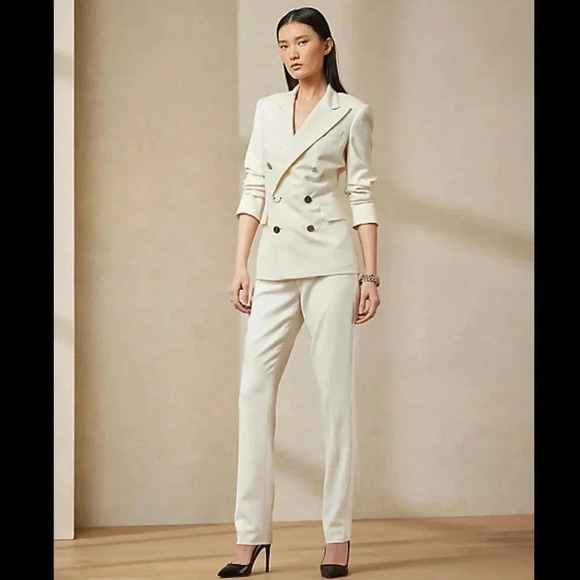 NEW Ralph Lauren Collection Seth Wool Crepe Tuxedo Pant in Lux Cream Size 14 - Picture 11 of 15